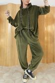 Binky Leopard Soft Stretch Velour Hoodie Lounge Suit Khaki